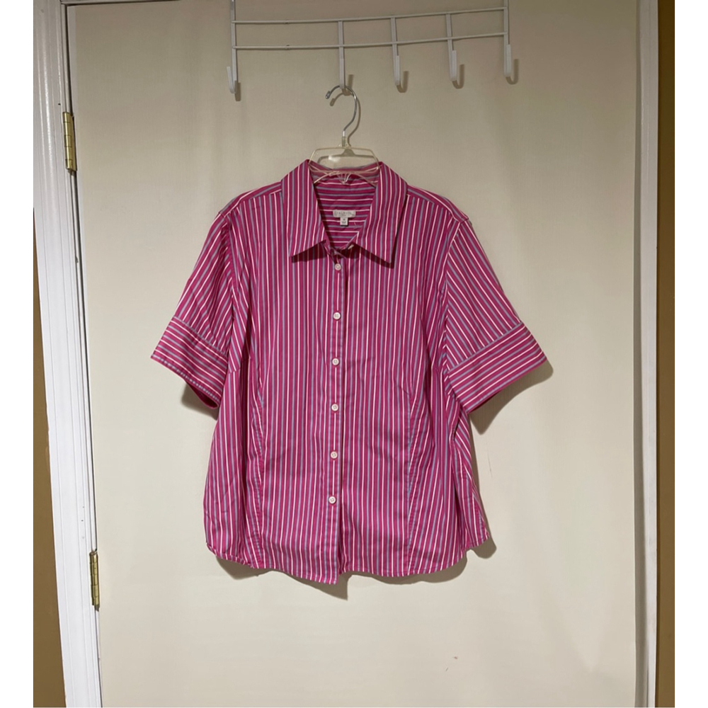NWOT Women's Talbots Pink Blue Striped Button Down Shirt 1X